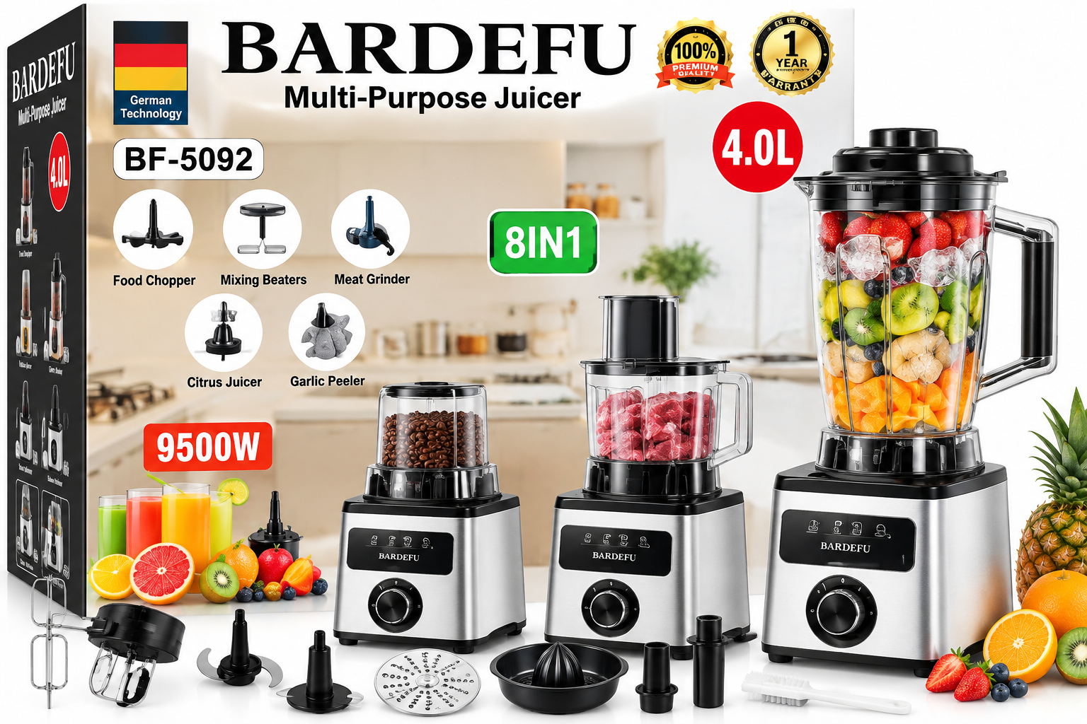 Bardefu 8-in-1 Multi-Purpose Blender 4L
